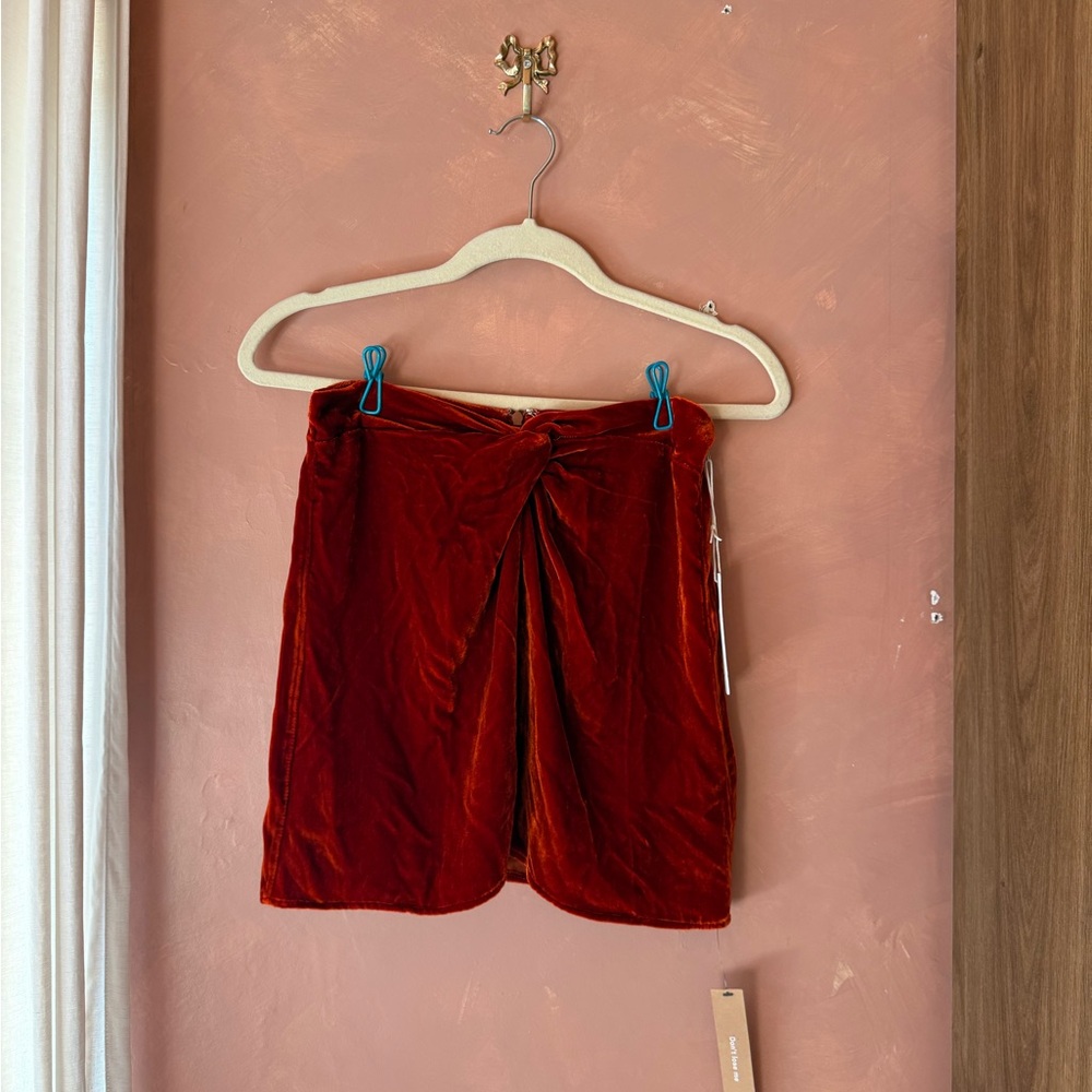 Reformation Blood Orange Harri Velvet Twist-Front Mini Skirt